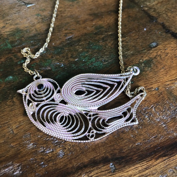 Pink and Gold Bird Necklace - Picture 2 of 5